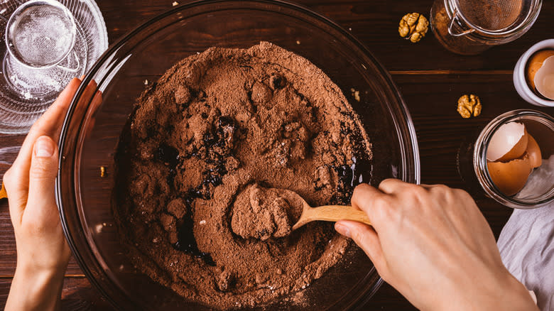 mixing chocolate batter