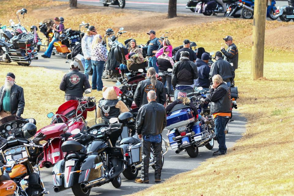 Motorcyclists gathered at the Erwin Community Center on the Sunday after Thanksgiving to participate in the Gaston County Toys for Tots motorcycle run.