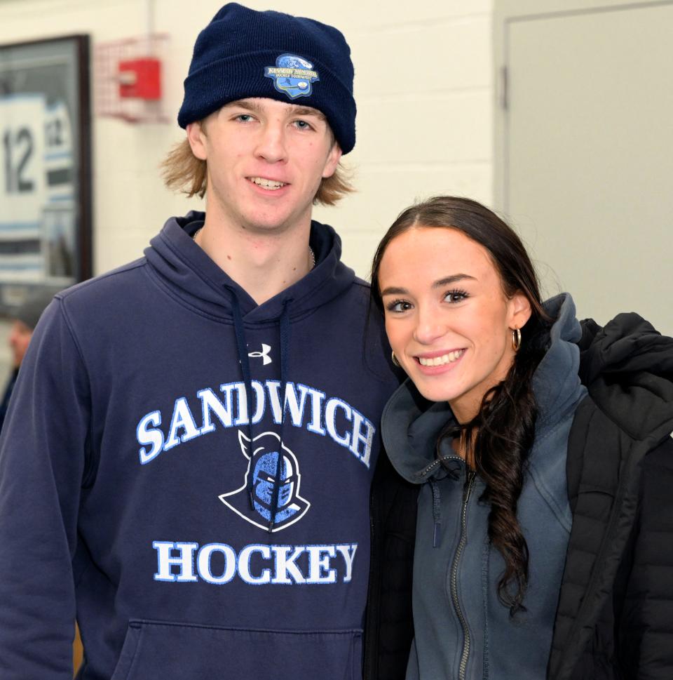 BOURNE 03/02/23  Sandwich  hockey goalies Sophia Visceglio and Mitch Norkevicius.