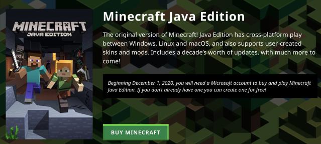 Minecraft Java Edition will require a Microsoft account starting next year
