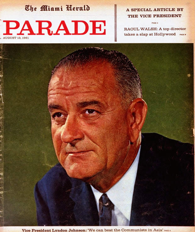 <p>Lyndon B. Johnson—during his time as vice president—gives a special address to readers of the Aug. 13, 1961 issue of Parade.</p>