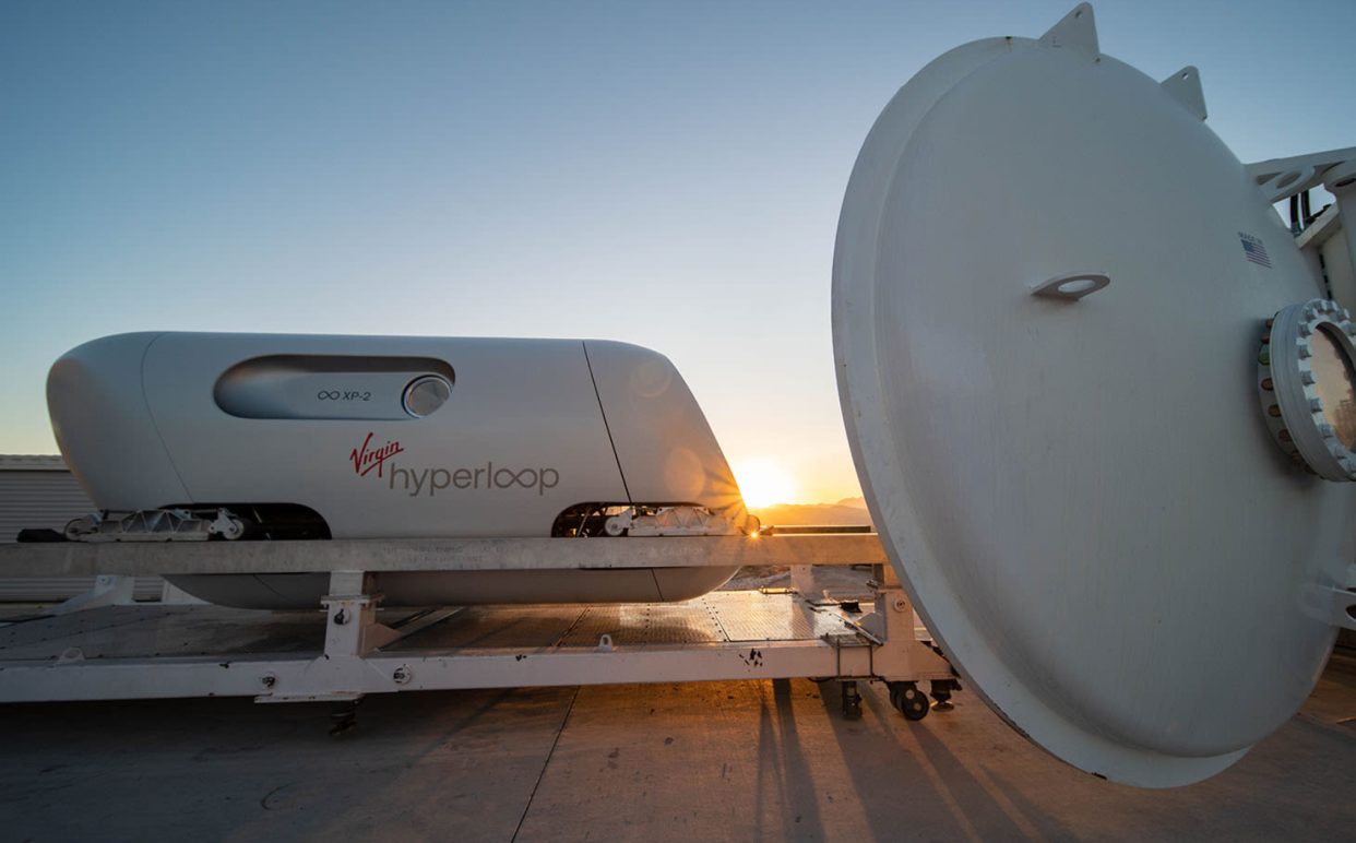 The Hyperloop pod at the test site in Nevada (Virgin)