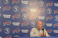 Buffalo Bills NFL football head coach Sean McDermott speaks during a news conference, Wednesday, Jan. 11, 2023, in Orchard Park, N.Y. Bills safety Damar Hamlin was released from a Buffalo hospital on Wednesday, more than a week after he went into cardiac arrest and had to be resuscitated during a game at Cincinnati, after his doctors said they completed a series of tests (AP Photo/John Wawrow)