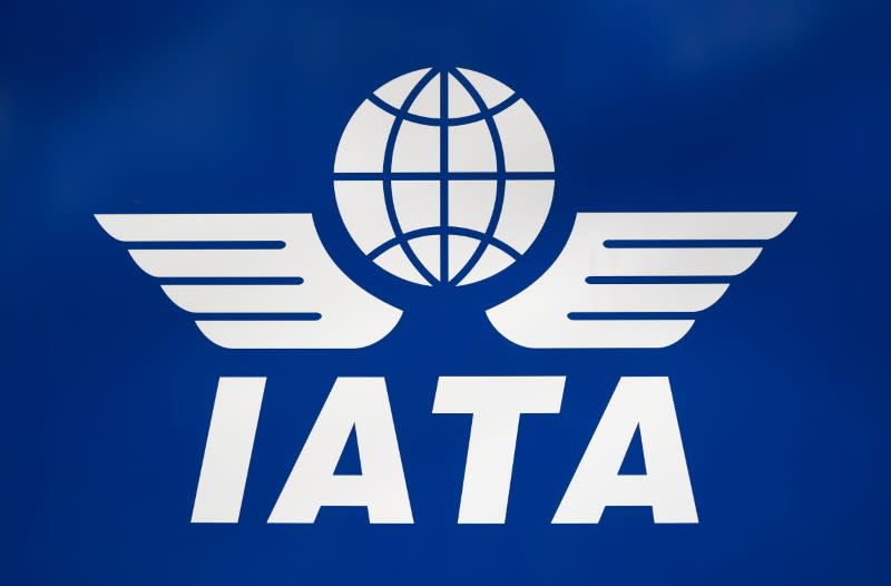 A logo of IATA is pictured in Geneva