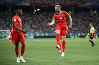 <p>Josep Drmic celebrates a late goal during the 2018 FIFA World Cup Russia group E match between Switzerland and Costa Rica at Nizhny Novgorod Stadium on June 27, 2018 in Nizhny Novgorod, Russia. </p>