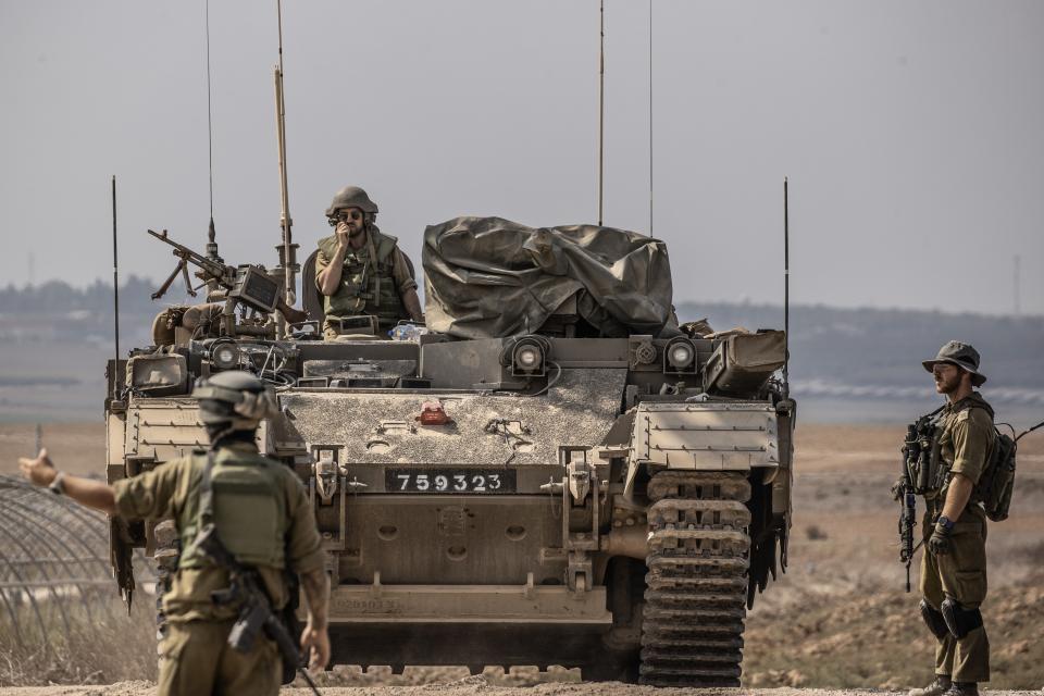 Israel continues to deploy soldiers, tanks and armored vehicles near the Gaza border in Sderot, Israel on October 14, 2023.