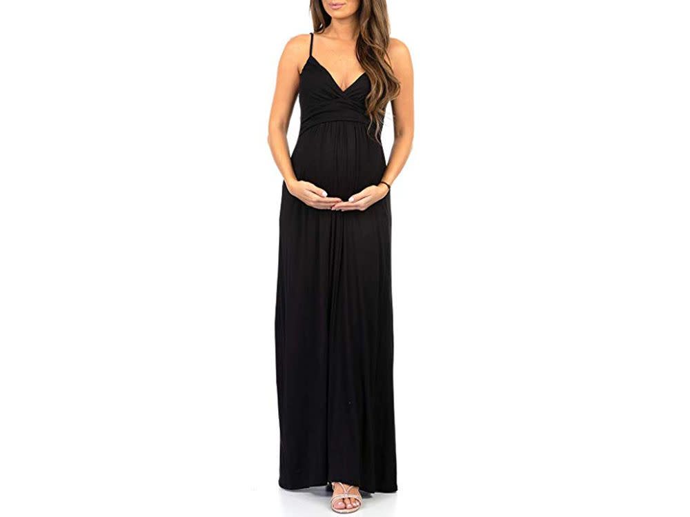 Women&#039;s Wrap Ruched Maternity Dress with Adjustable Straps