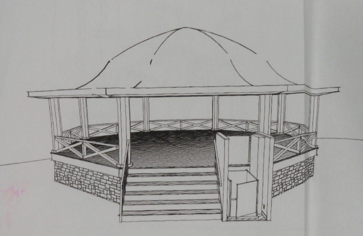 This is a conceptual view of the proposed proposed electric-operated lift planned for the 1932 Hawley Ellingsen Bandstand in Bingham Park. ARC of Wayne County PA plans to pay for it out of donations; the lift will allow better accessibility to the bandstand for people with mobility challenges.