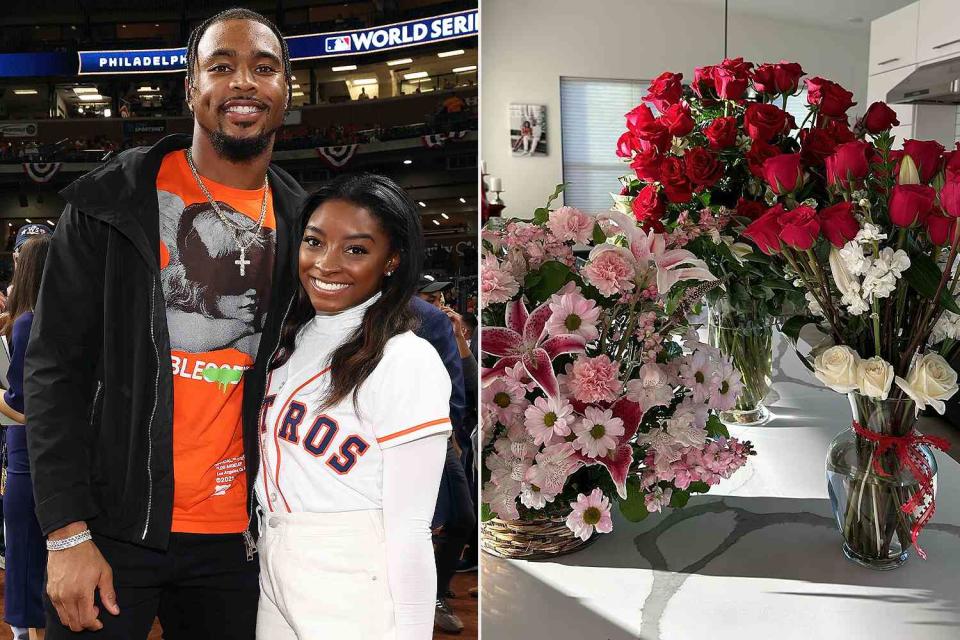 <p>Mary DeCicco/MLB Photos via Getty; Simone Biles /Instagram</p> Jonathan Owens and Simone Biles