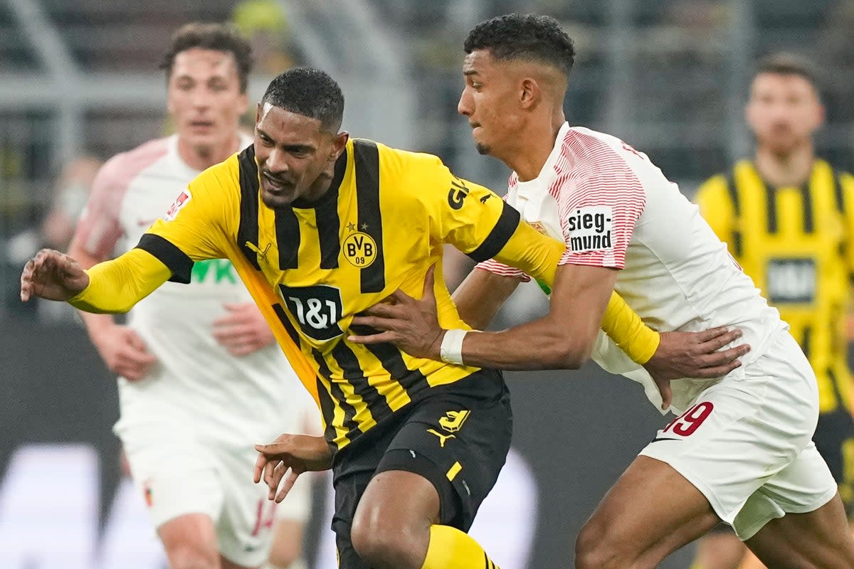 Borussia Dortmund’s Sebastien Haller (centre) made an emotional return after treatment for cancer (Martin Meissner/PA) (AP)