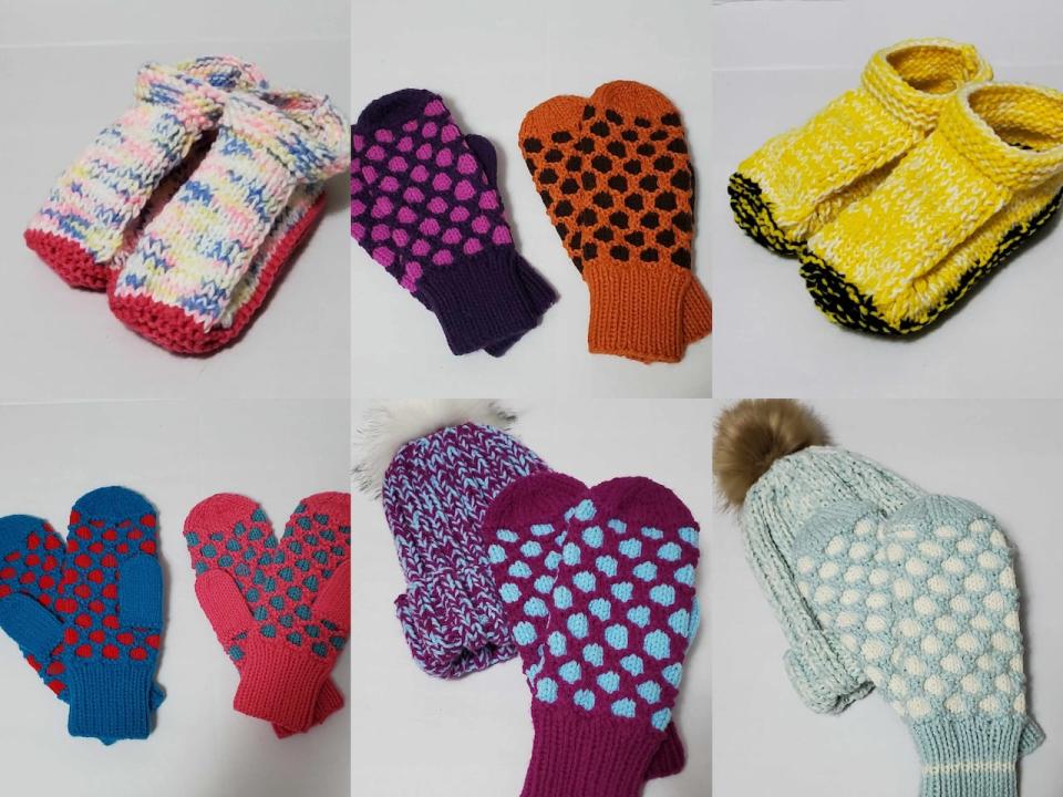 Some of Jo Ann Crawford's knitted goods.