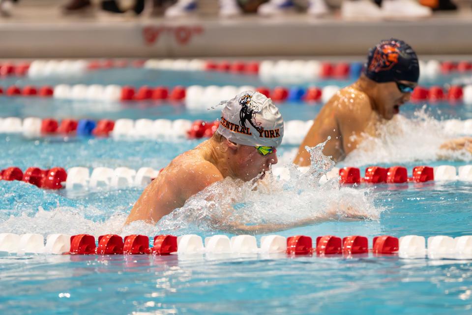 Central York’s Christian Henry competes in the boys' 200-yard IM at the 2024 District 3 boys' Class 3A championships held at Cumberland Valley High School on Friday, March 1, 2024. Christian Henry took first with a time of 1:53.85.