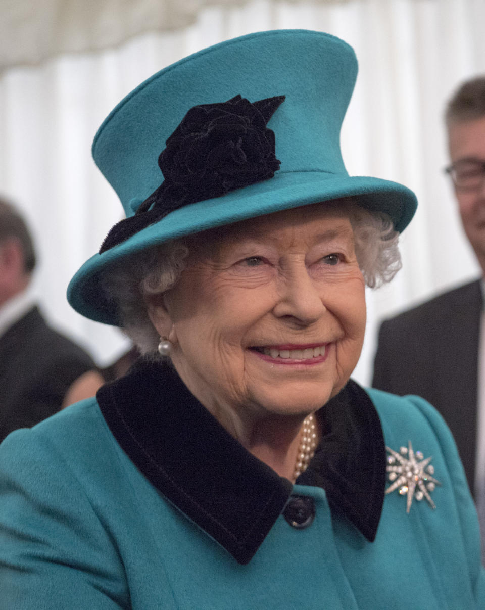 Queen Elizabeth II visits HMS Sutherland on Oct. 23,&nbsp;2017,&nbsp;at London's West India Dock as the ship celebrates the 20th anniversary of her commissioning it.