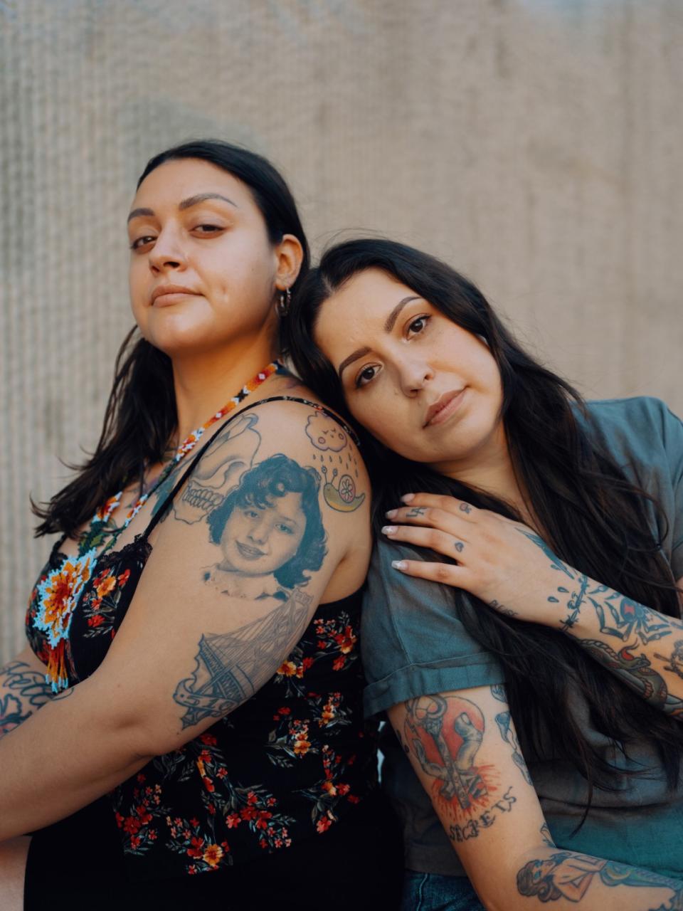 Last year, Artist Arlene Salinas, right, tattooed a portrait of Anna Garray Enguidanos' grandma Rosie Garay as a pre-teen.