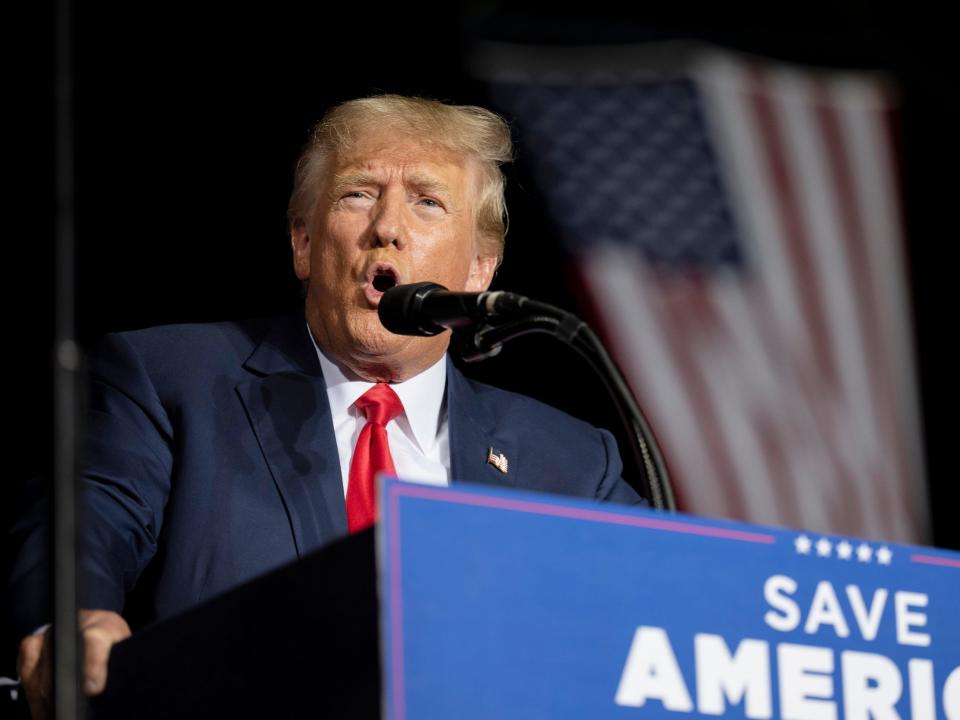 Former President Donald Trump speaks at a rally