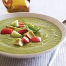 The addition of avocado makes this cold soup creamier than your average gazpacho, and the greens make it, well, greener, and with jalapeño included, too, it's got a serious kick. <a href="https://www.epicurious.com/recipes/food/views/creamy-green-gazpacho-51185630?mbid=synd_yahoo_rss" rel="nofollow noopener" target="_blank" data-ylk="slk:See recipe.;elm:context_link;itc:0;sec:content-canvas" class="link ">See recipe.</a>