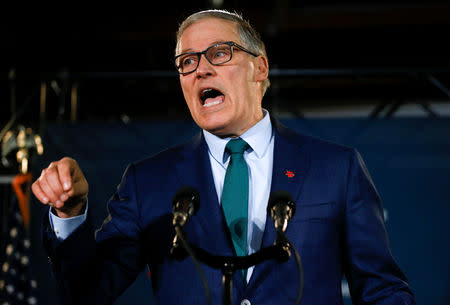 Washington state Governor Jay Inslee speaks during a news conference to announce his decision to seek the Democratic Party's nomination for president in 2020 at A&R Solar in Seattle, Washington, U.S., March 1, 2019. REUTERS/Lindsey Wasson