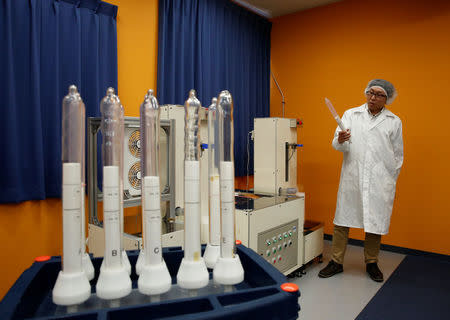 Sagami Rubber Industries' researcher explains condoms production process at a laboratory in Atsugi, Kanagawa Prefecture Japan May 16, 2018. Picture taken May 16, 2018. REUTERS/Kim Kyung-Hoon