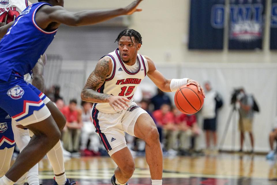 Florida Atlantic freshman guard Alijah Martin dribbled against Louisiana Tech on Feb. 3, 2022 at FAU Arena in Boca Raton.