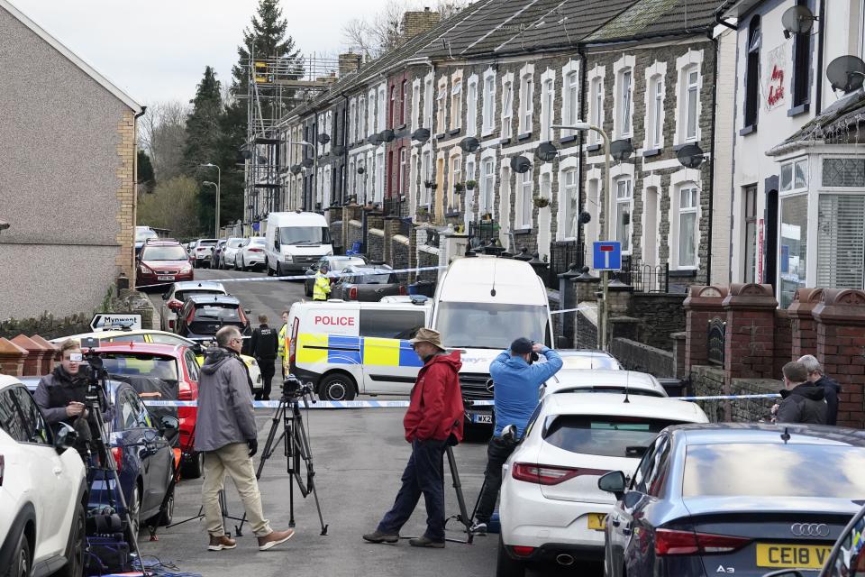 The scene on Moy Road in the village of Aberfan, Merthyr, South Wales, after a 29-year-old woman was stabbed around 9.10am this morning. South Wales Police said armed officers are searching for a male suspect. Picture date: Tuesday December 5, 2023.