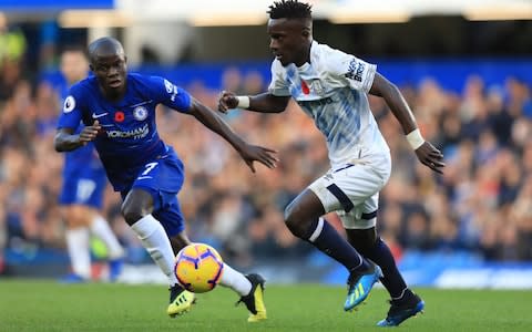 Idrissa Gueye of Everton under pressure from Ngolo Kante - Credit: ACTION PLUS