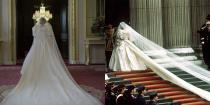 <p>Princess Diana's iconic taffeta wedding dress with its 25-foot train and 153-yard tulle veil were recreated for season 4. The costume designers kept it as similar to the original as possible. "The Emanuels, who designed the original, gave us the patterns, and then it was made for me," actress Emma Corrin, who plays Princess Diana<em>, </em>told <a href="https://www.vogue.co.uk/arts-and-lifestyle/article/emma-corrin-interview" rel="nofollow noopener" target="_blank" data-ylk="slk:British Vogue;elm:context_link;itc:0;sec:content-canvas" class="link "><em>British Vogue</em></a>. </p><p><strong>RELATED</strong>: <a href="https://www.goodhousekeeping.com/life/g32987611/princess-diana-rare-wedding-photos/" rel="nofollow noopener" target="_blank" data-ylk="slk:51 Rare Photos From Princess Diana and Prince Charles' Wedding;elm:context_link;itc:0;sec:content-canvas" class="link ">51 Rare Photos From Princess Diana and Prince Charles' Wedding</a></p>