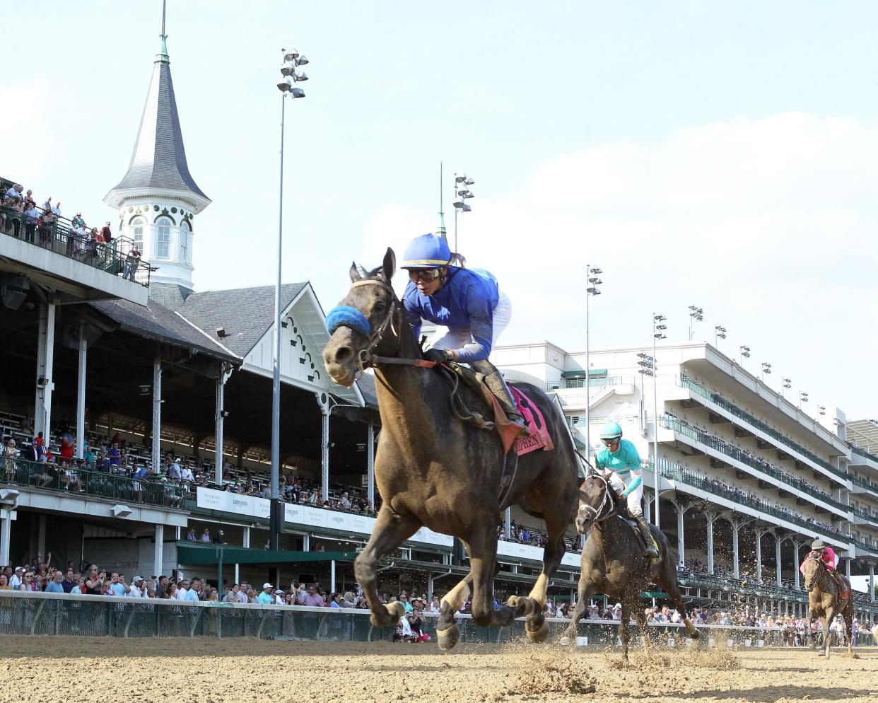 Maxfield and jockey Jose Ortiz win the Grade 2 Stephen Foster on June 26 at Churchill Downs in Louisville, Ky.