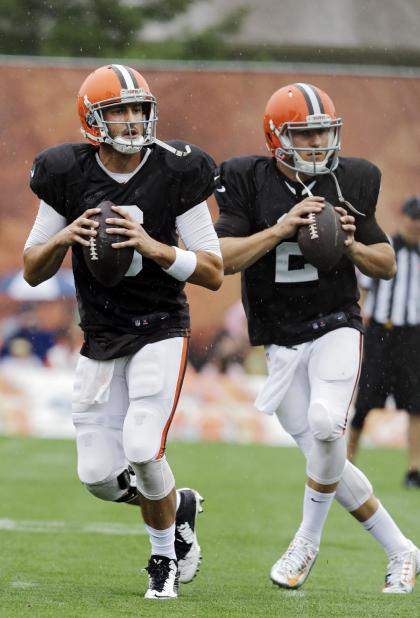 Brian Hoyer, left, is starting over Johnny Manziel – for now. (AP)