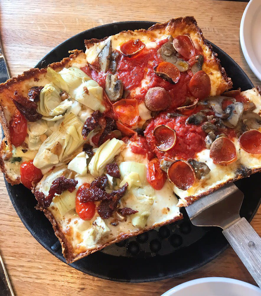 pizza at Blue Pan Pizza, Denver, Colorado