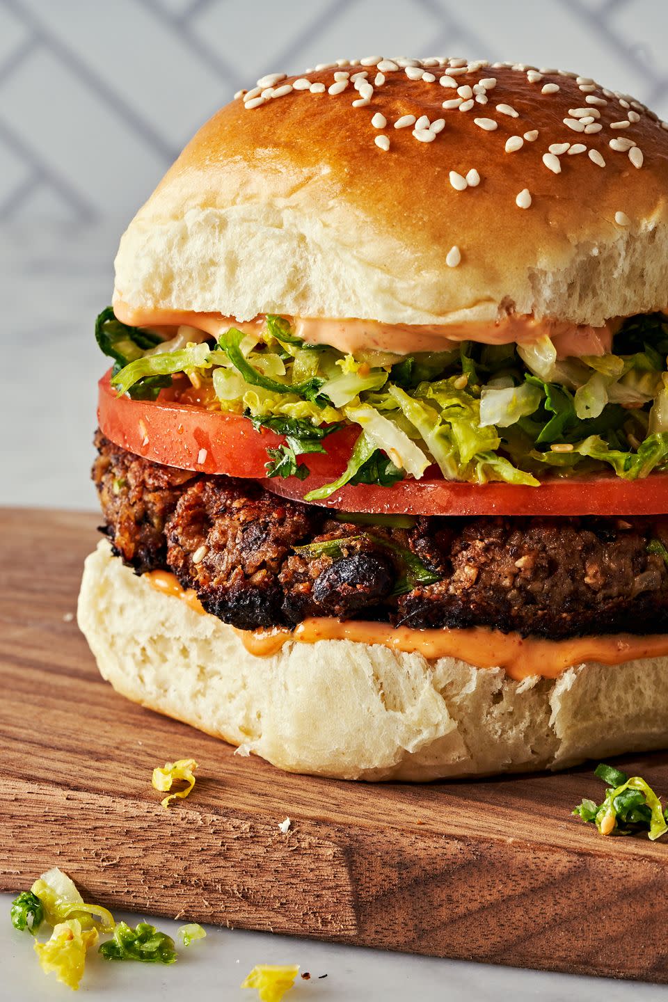 shroomami burgers with scallions and lime slaw