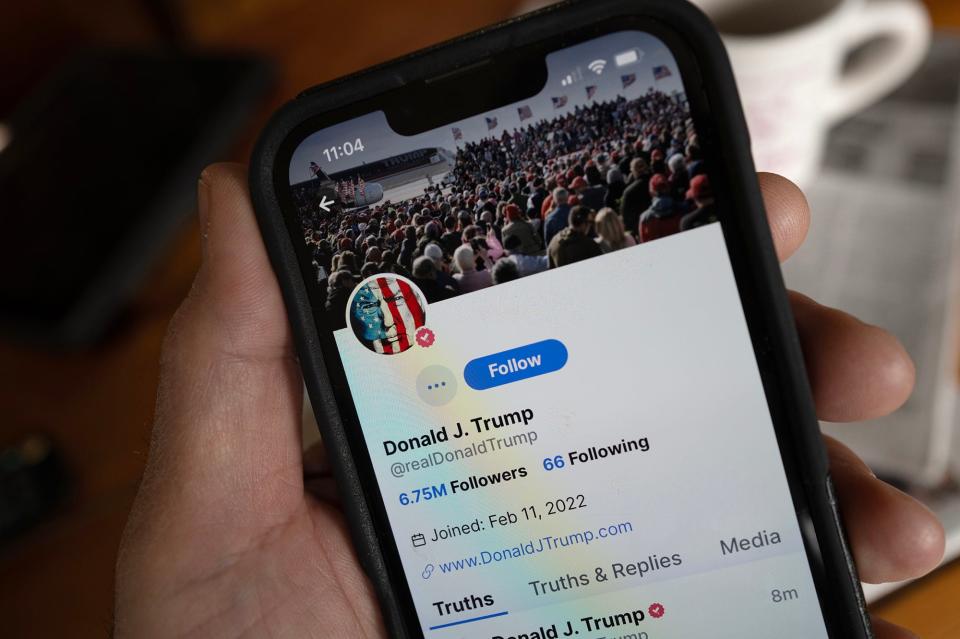 In this photo illustration, Republican presidential candidate former President Donald Trump's social media platform Truth Social is shown on a cellphone on March 25, 2024, in Chicago.