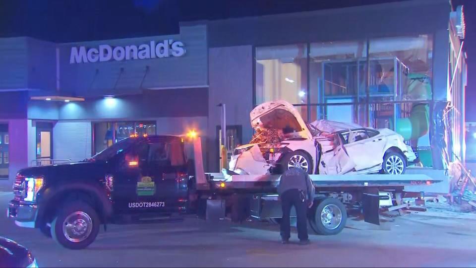 A car crashed into the McDonald’s along Lebanon Church Road in West Mifflin late Sunday night.