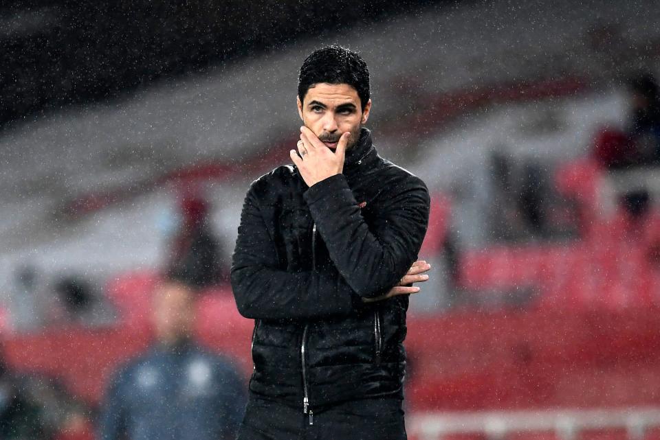 <p>Mikel Arteta watches on during Arsenal’s defeat against Wolves</p>AP
