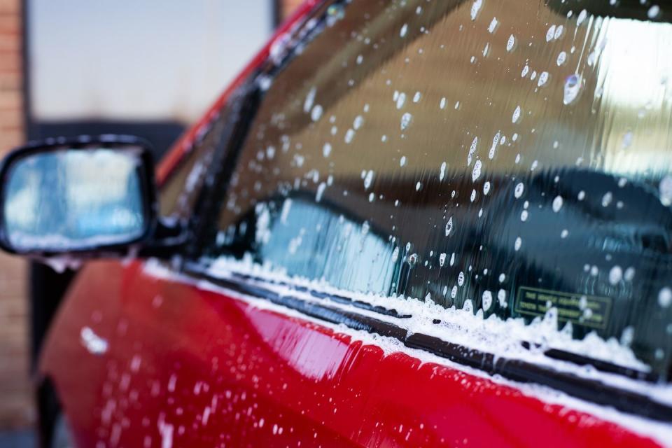 a car with a snow covered hood