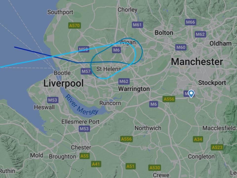 Going places: The trajectory of an Aer Lingus plane from Barbados to Manchester when snow closed the runways in January (Flightradar24)