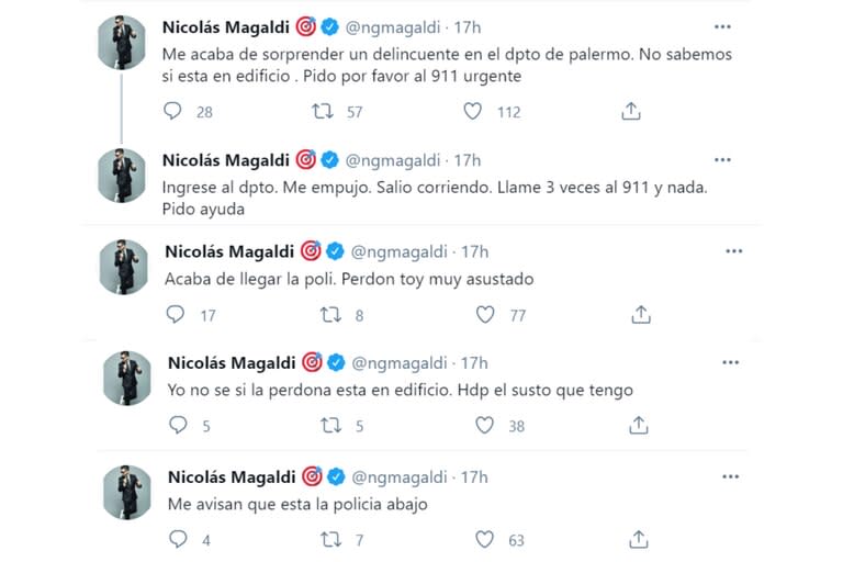 Nicolás Magaldi relató cómo fue sorprendido por un intruso dentro de su casa