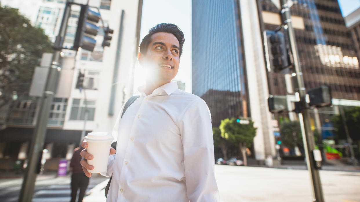 entrepreneur drinking coffee in Los Angeles California