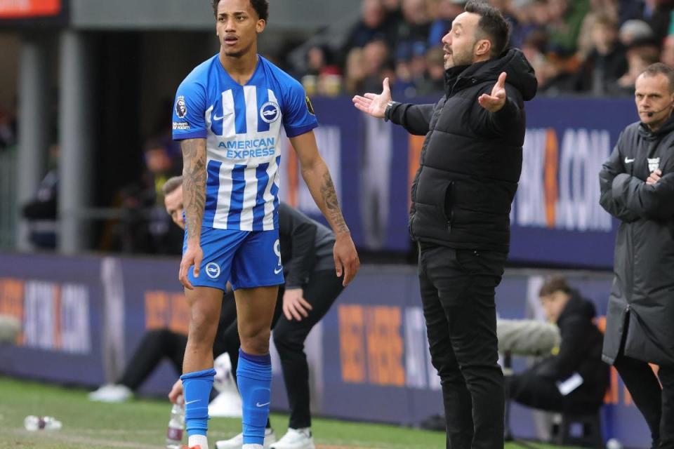 Roberto De Zerbi makes a point during Albion's draw at Burnley <i>(Image: Richard Parkes)</i>