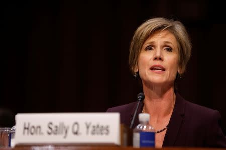 Former Acting Attorney General Sally Yates testifies about potential Russian interference in the presidential election before the Senate Judiciary Committee on Capitol Hill, Washington, D.C., U.S. May 8, 2017. REUTERS/Aaron P. Bernstein