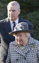 Britain's Queen Elizabeth II and Prince Andrew arrive at St Mary the Virgin, in Hillington, England, to attend a Sunday church service, Sunday, Jan. 19, 2020. Buckingham Palace says Prince Harry and his wife, Meghan, will no longer use the titles "royal highness" or receive public funds for their work under a deal that allows them to step aside as senior royals. (Joe Giddens/PA via AP)