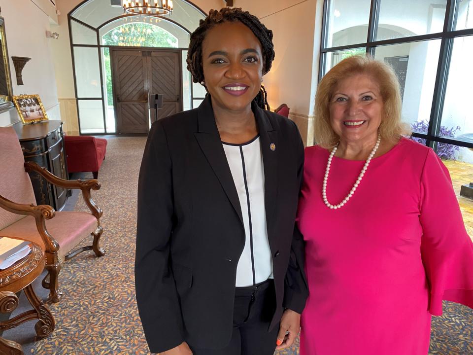 (L-R): State Rep. Fentrice Driskell, D-Tampa; and Sen. Janet Cruz, D-Tampa, are update following the first meeting of the Task Force on Abandoned African American Cemeteries at Mission San Luis on July 20,2021. The two co-sponsored legislation leading to the creation of the task force.