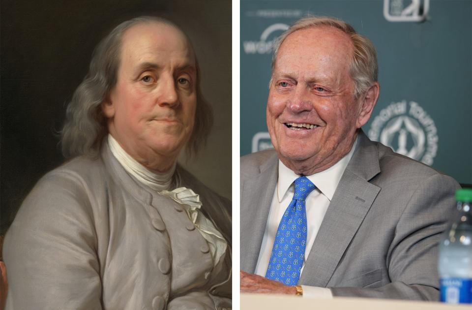 Benjamin Franklin, left, and Jack Nicklaus are two of only three Americans who have been made honorary citizens of St. Andrews, Scotland. The third was golfer Bobby Jones.