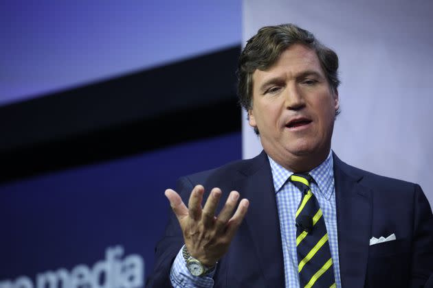 Tucker Carlson speaks at the Family Leadership Summit in Des Moines, Iowa, on July 14, 2023. Excerpts from Brian Stelter’s book “Network of Lies