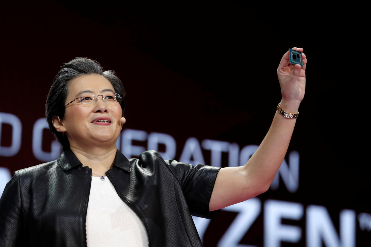 Lisa Su, president and CEO of AMD, holds up a 3rd generation Ryzen desktop processor during a keynote address at the 2019 CES in Las Vegas, Nevada, U.S., January 9, 2019. REUTERS/Steve Marcus