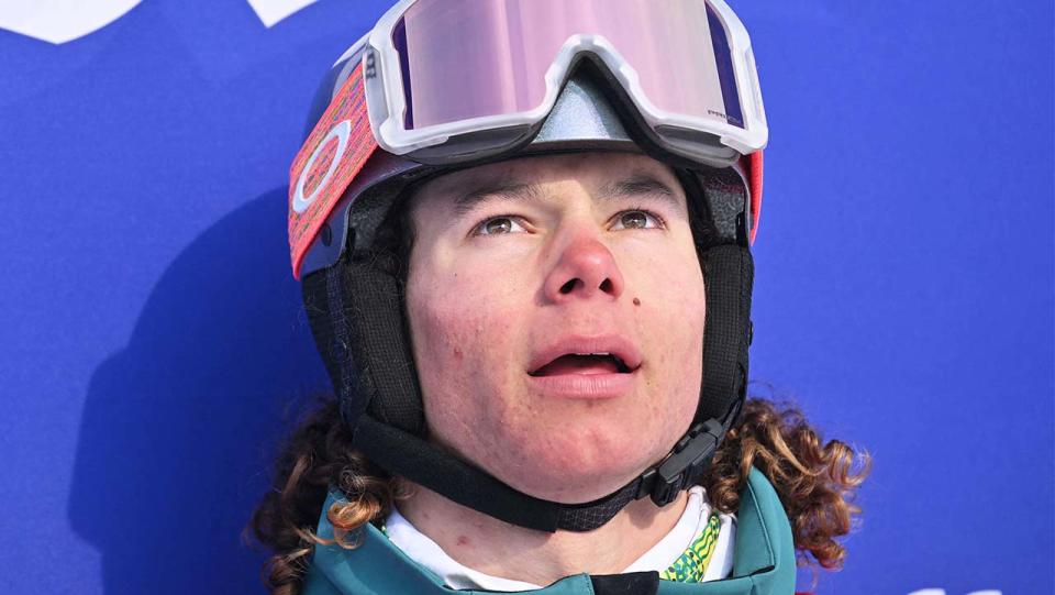 Aussie 16-year-old Valentino Guseli (pictured) waiting for his score at the Winter Olympics.