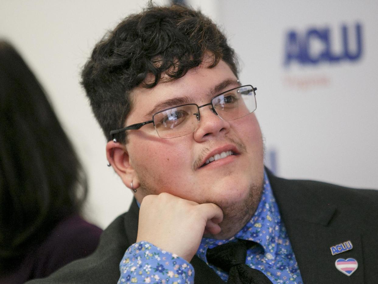 Gavin Grimm during a news conference: (Kristen Zeis/ Virginian-Pilot)