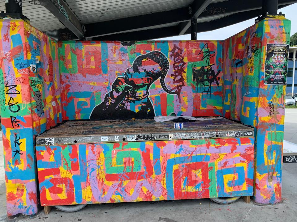 "The Silent Symphony" is the name of this mural at the Andy A_Dog Williams Skatepark. The mural was created by the Los Angeles-born artist Egypt Hagan for Juneteenth 2021.