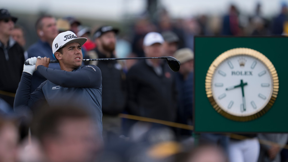 Rolex Testimonee Garrick Higgo Playing a Shot During the First Round of the 150th Open - Credit: Rolex/Thomas Lovelock