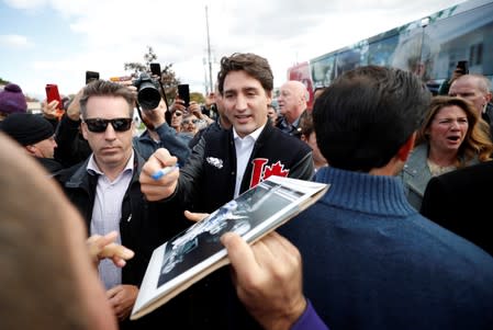 Liberal leader and Canadian Prime Minister Justin Trudeau and his wife Sophie Gregoire Trudeau attend an election campaign visit to London