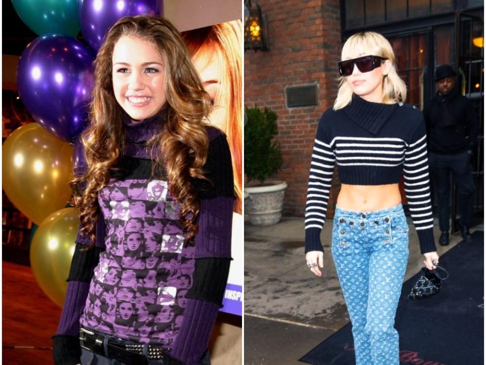 Miley Cyrus in 2006 and 2020.